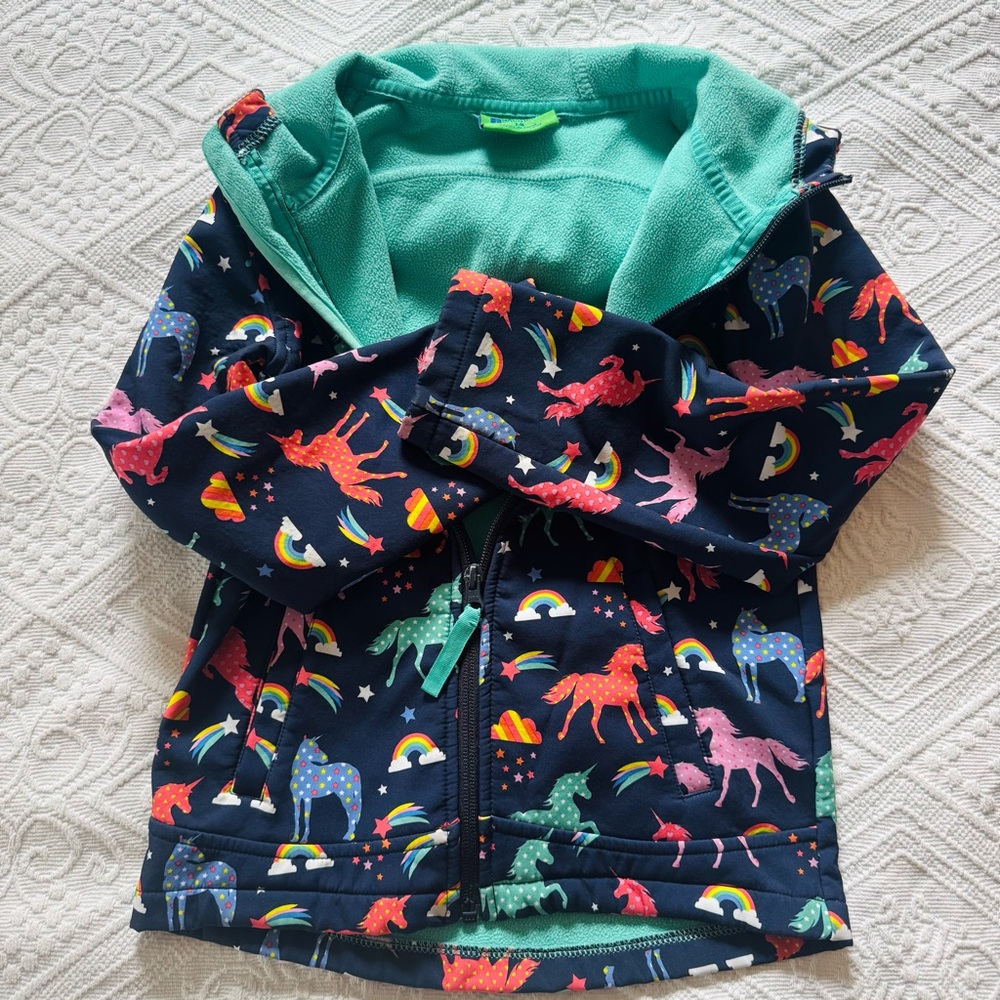 Mountain Warehouse Colorful Unicorn &  Rainbow Print Waterproof Jacket with Hood